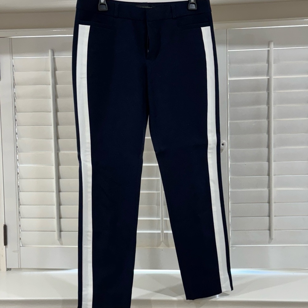 Banana Republic Sloane Navy Pants with White Stripes